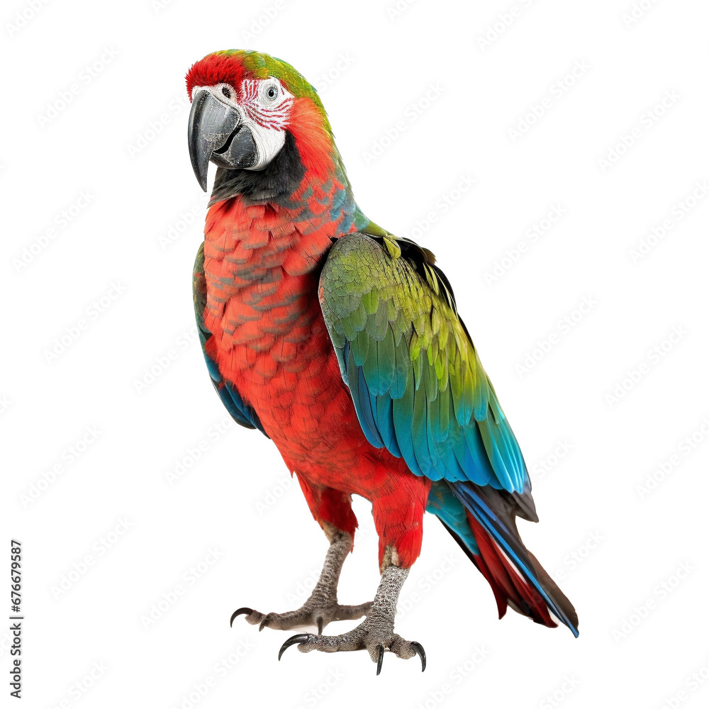  full body shot of a Dcarlet macaw on transparent background cutout - Generative AI	