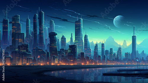 Futuristic Pixel Art Cyberpunk Metropolis Background