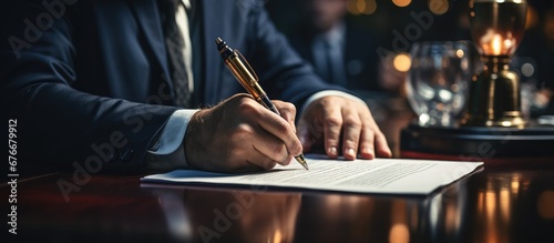 Businessman and customer signing business contract and contract papers photo