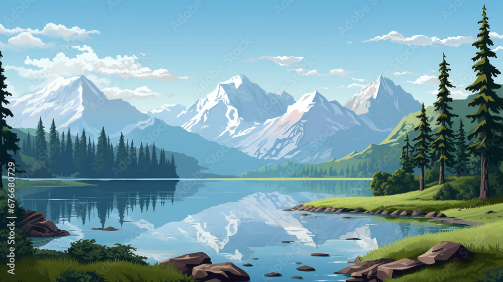 Obraz premium Beautiful Pixel Art Landscape A Pixel Art Mountain Vista