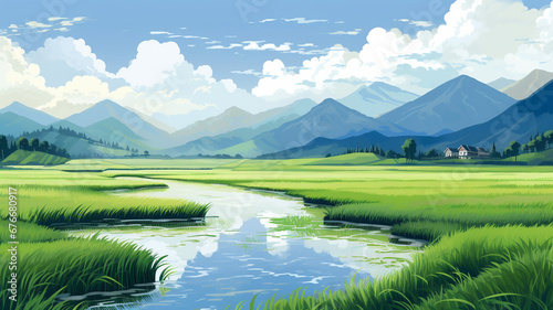 Fantastic Pixel Art Landscape A Serene Pixel Art Rice Paddy © BornHappy