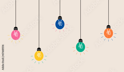 Light bulbs hanging. Colorful vector illustration