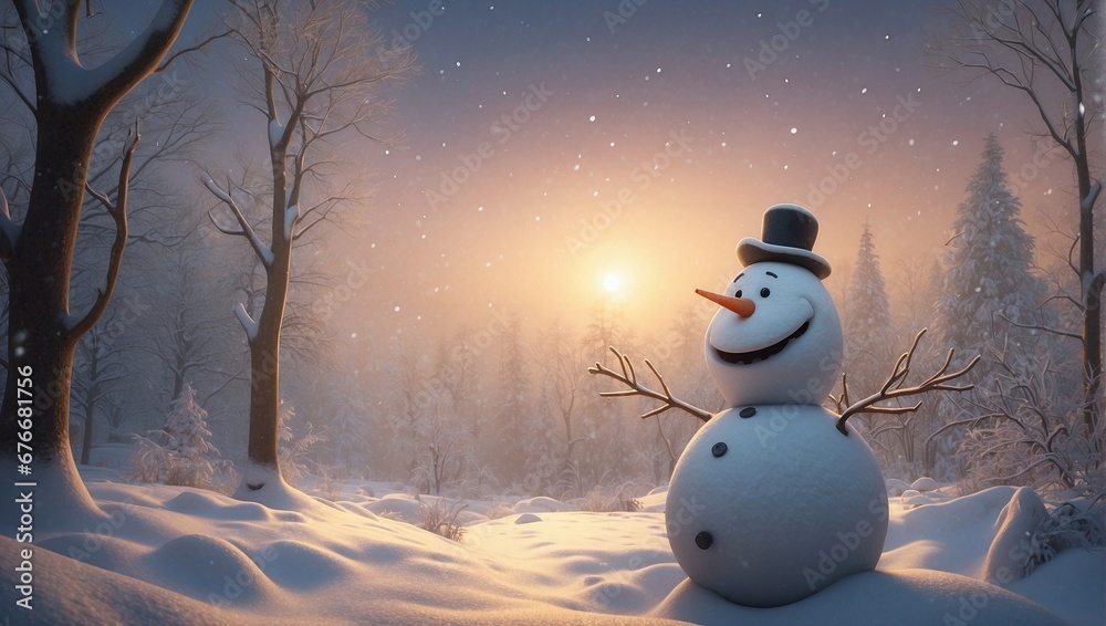 Fototapeta premium A Generative AI Christmas Landscape with Snowmen