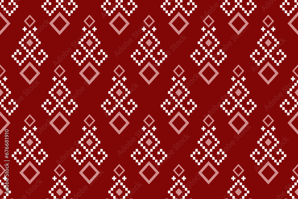Red Cross stitch colorful geometric traditional ethnic pattern Ikat seamless pattern abstract design for fabric print cloth dress carpet curtains and sarong Aztec African Indian Indonesian