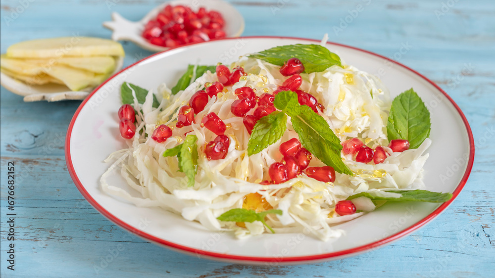 Cabbage Pomegranate Salad for Jewish holiday Rosh Hashanah. Cabbage Pomegranate Salad for Jewish holiday Rosh Hashanah.