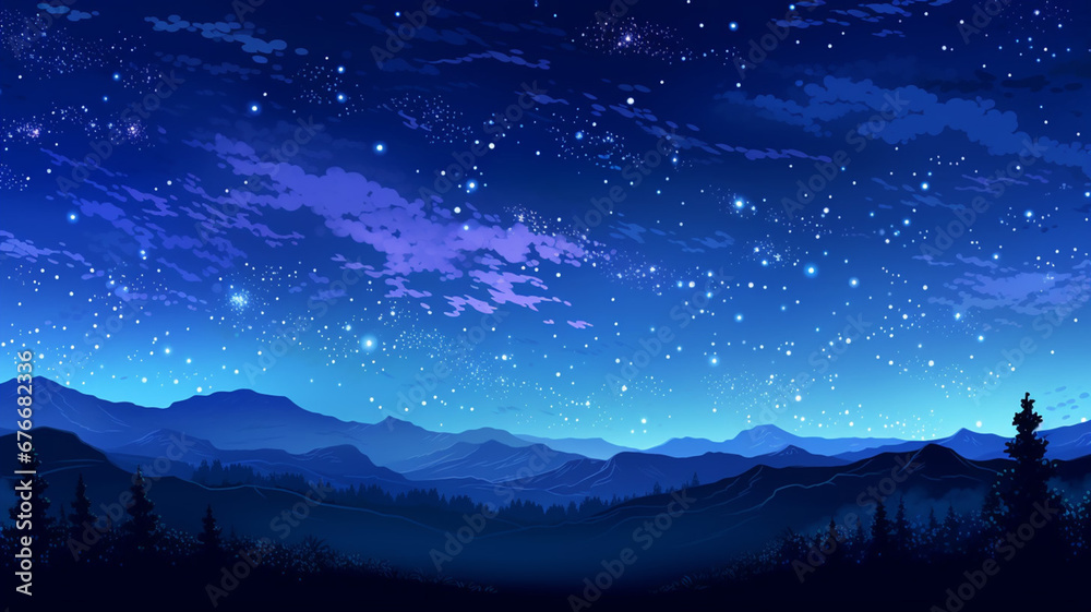 Fototapeta premium Fantastic Pixel Art Starry Seamless Background Night Sky