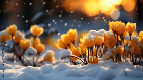 Crocuses Yellow Grow Garden Under Snow, Desktop Wallpaper Backgrounds, Background HD For Designer