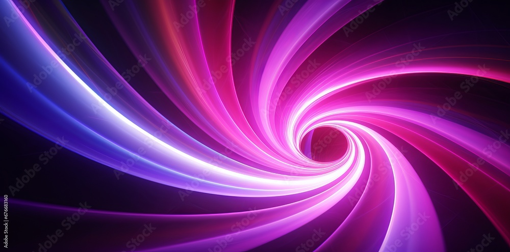 Abstract  futuristic technology glow light wave background 3d l,ooping spiral of colorful pink and blue neon lights on dark background, banner wallpaper, 