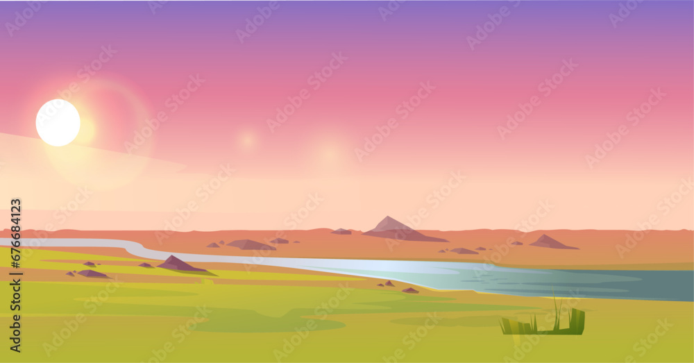dry landscape with water river vector design
