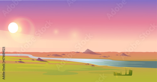 dry landscape with water river vector design