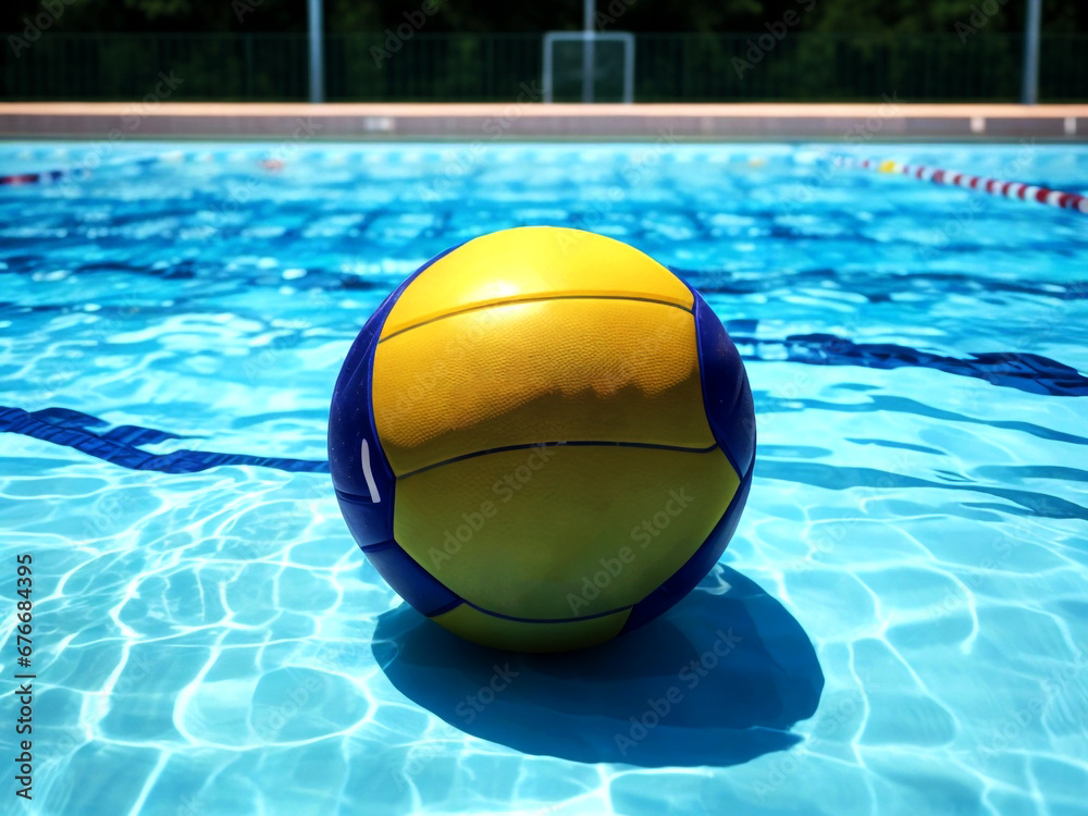 Action shot of Water polo ball on the swimming pool, Generative Ai