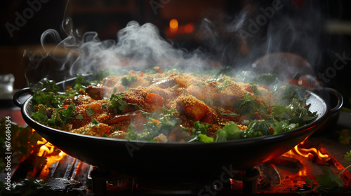cooking in a pan HD 8K wallpaper Stock Photographic Image 
