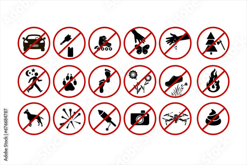 Seth prohibition signs in a forest park