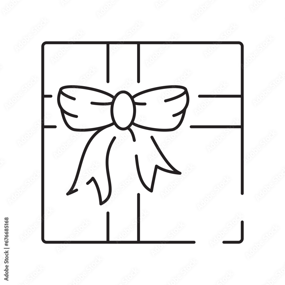 Christmas gift line vector icon. Happy New Year. Holiday shopping. Discount sign. Birthday