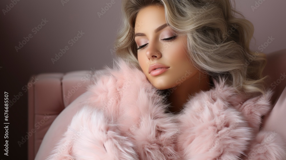 Portrait Beautiful Woman Dressed Coat Fur, Desktop Wallpaper Backgrounds, Background HD For Designer