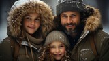 Portrait Four Family On Forest Winter, Desktop Wallpaper Backgrounds, Background HD For Designer