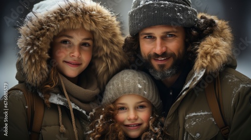Portrait Four Family On Forest Winter, Desktop Wallpaper Backgrounds, Background HD For Designer