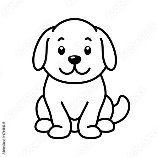 Cute dog sitting cartoon character. Dog line icon  Adorable canine companion illustration for children. Vector illustration