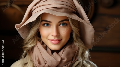 Smiling Modern Female Brown Hat Scarf, Desktop Wallpaper Backgrounds, Background HD For Designer
