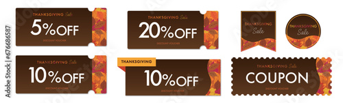 Thanksgivingセールに使える茶色と紅葉のクーポンベクターアイコンデザインセット1
