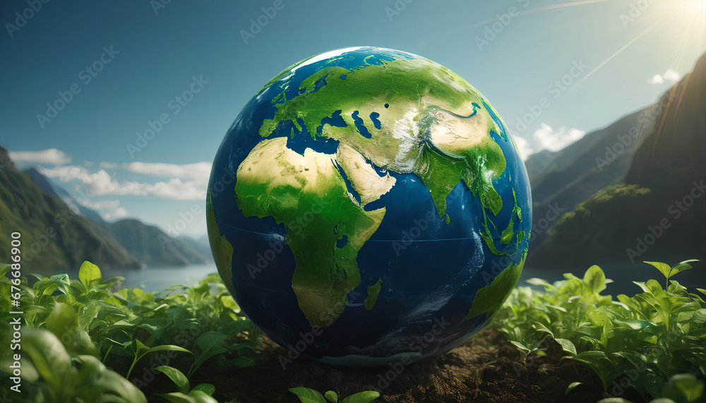World environment and Earth Day concept with a green globe. An eco-friendly and symbolic representation emphasizing importance of environmental consciousness and global sustainability, Generative AI World environment and Earth Day concept with a green globe. An eco-friendly and symbolic representation emphasizing importance of environmental consciousness and global sustainability, Generative AI