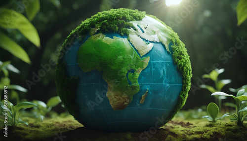 World environment and Earth Day concept with a green globe. An eco-friendly and symbolic representation emphasizing importance of environmental consciousness and global sustainability  Generative AI