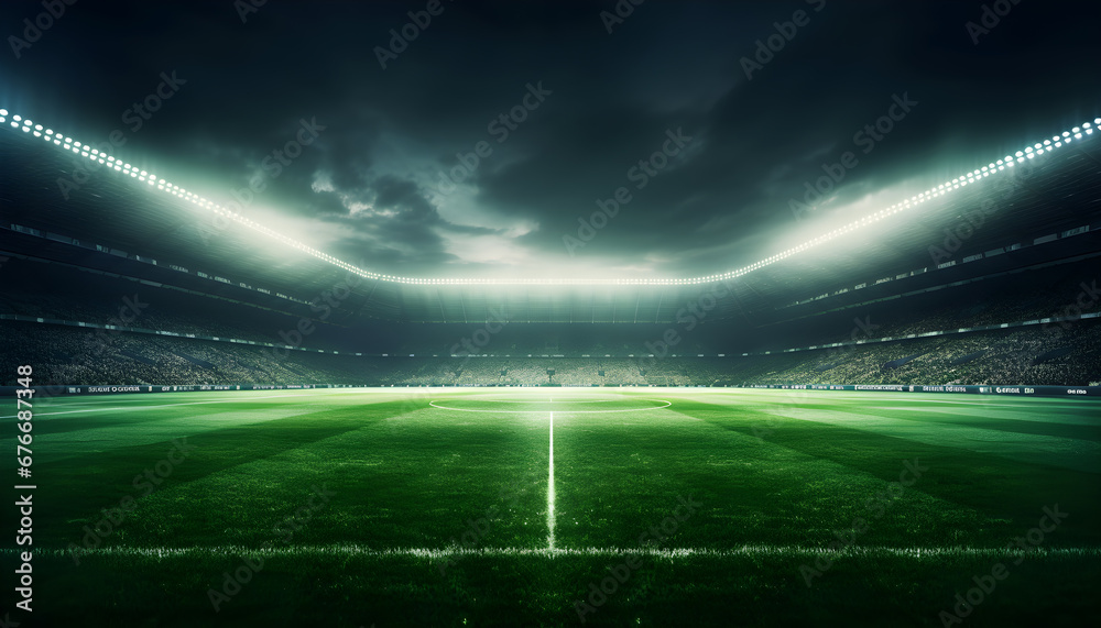 Football stadium, shiny lights, view from field. Soccer concept. football stadium before championship with bright lights. grass field in stadium at night. Football stadium, shiny lights, view from field. Soccer concept. football stadium before championship with bright lights. grass field in stadium at night.