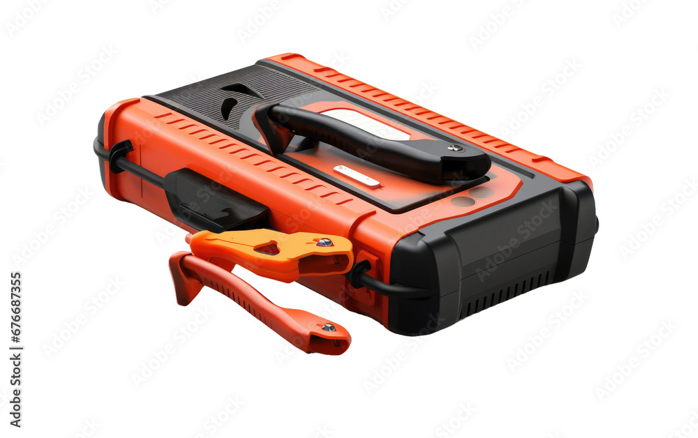 Realistic Car Jump Starter Imagery on a Clear Surface or PNG Transparent Background.