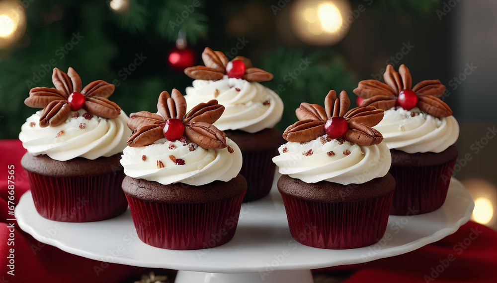 Colorful cupcakes with chocolate filling and festive decorations. A set of sweet little artworks that blend vibrant colors, rich chocolate flavor, and the festive magic of decorations, Generative AI.