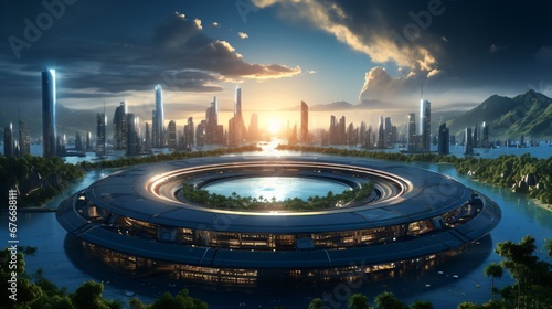 science fiction architecture, futuristic cityscape