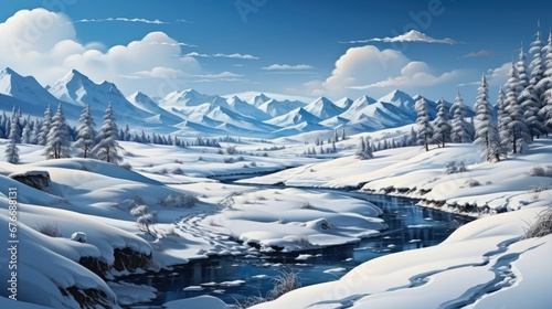 Winter Landscape Background Mountain River Near, Desktop Wallpaper Backgrounds, Background HD For Designer
