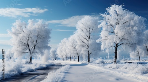 Winter Landscape Frosty Trees On Fogg, Desktop Wallpaper Backgrounds, Background HD For Designer © PicTCoral