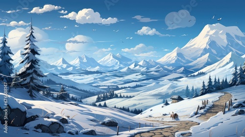 Winter Landscape Mountains On Horizon, Desktop Wallpaper Backgrounds, Background HD For Designer © PicTCoral