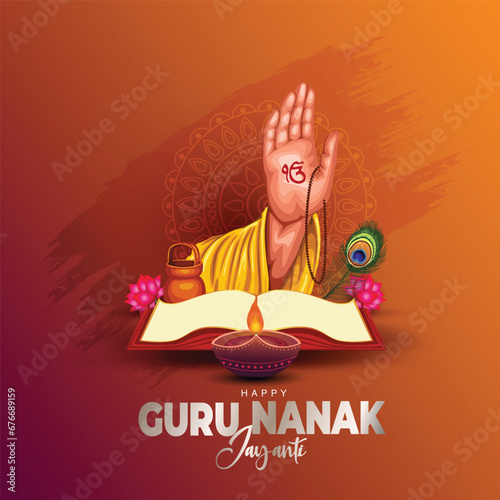 happy Guru Nanak Jayanti festival greeting card design. India Hindu Sikh celebrating birthday of Guru Nanak Dev. abstract vector illustration. photo
