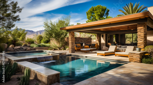 A desert backyard with a pebble tech pool © Jasmin
