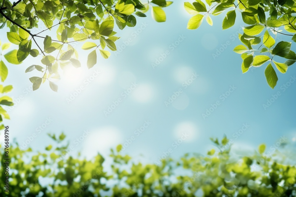 Spring background with green leaves. generative ai.