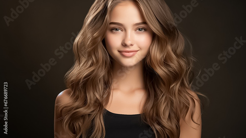 a closeup photo portrait of a beautiful young teenager woman smiling with clean teeth. used for a dental ad. girl with fresh stylish long hair. isolated on white background