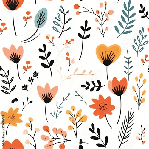 Seamless pattern with hand drawn flowers. Vector floral background.