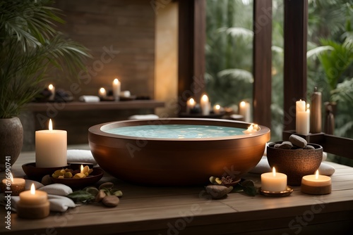 Luxury spa resort and wellness haven. Exotic resort  relaxing background with jacuzzi. 
