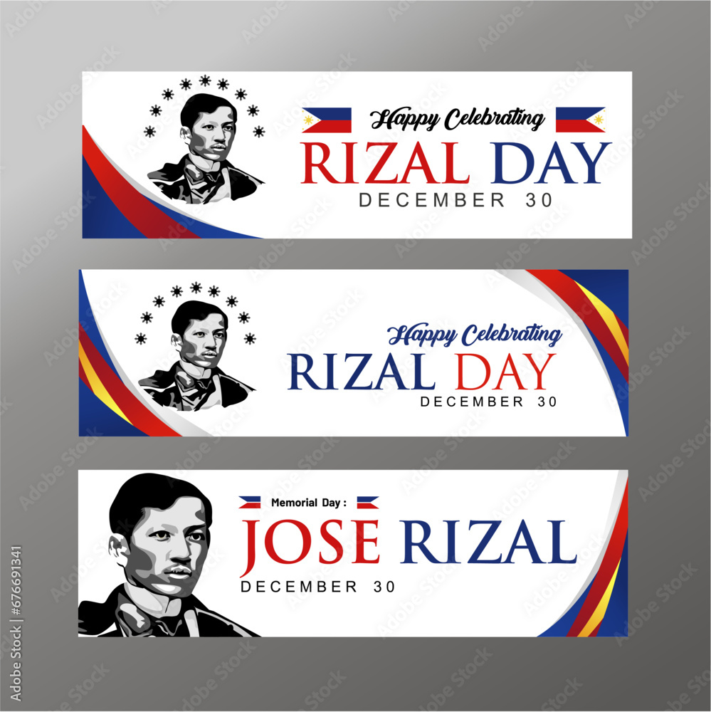 Rizal Day Horizontal Banner and Greeting Card with Silhouette and Philippines Flag Color Rizal Day Horizontal Banner and Greeting Card with Silhouette and Philippines Flag Color