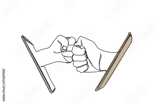 Cyber war concept. Modern age technology and its setbacks. Cyber bullying. Online fight and harassments. Psychological damage and keyboard warriors. Verbal punches. Smartphone misuses. Bad influencers