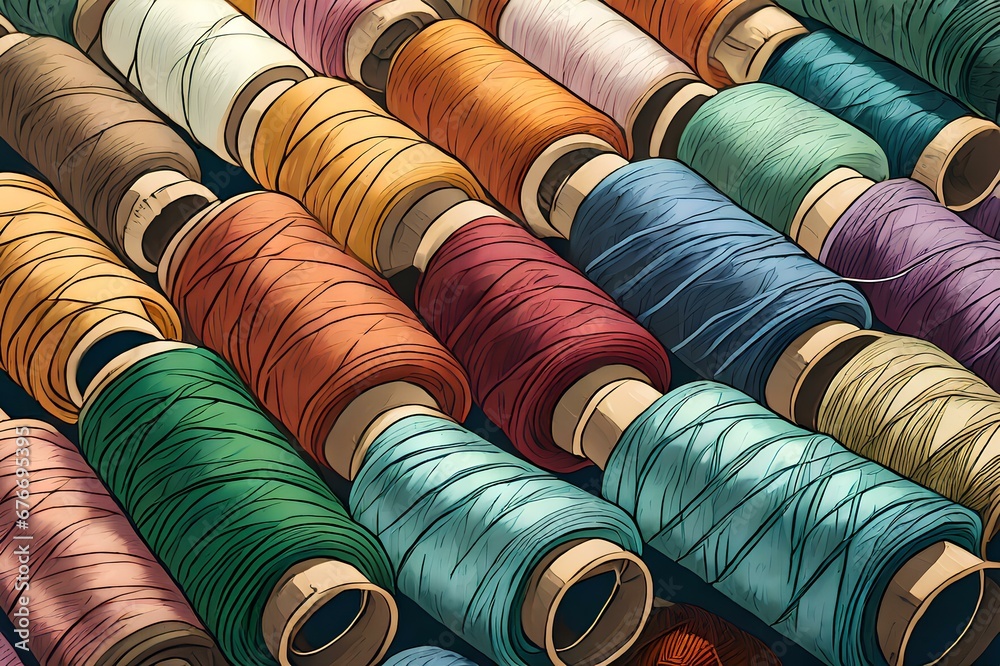 Colorful spools of thread arranged neatly. Colorful spools of thread arranged neatly.