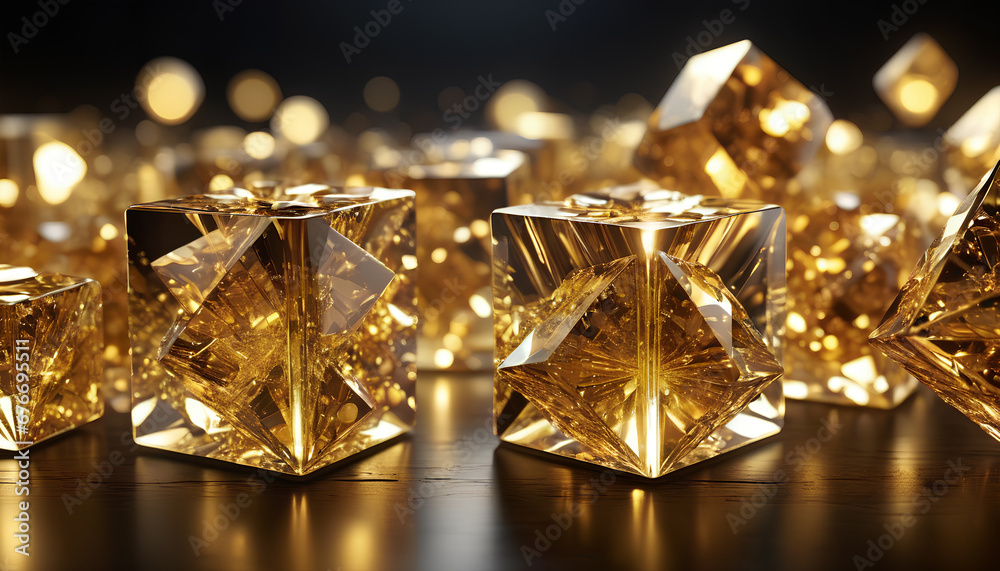 golden crystals, glass cubes wallpaper. abstract background, generative AI golden crystals, glass cubes wallpaper. abstract background, generative AI