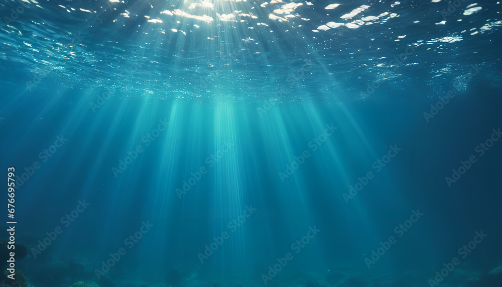 
Underwater world. View from beneath the water surface. Bubbles in the background and a dark abyss. A captivating scene that unveils the mysteries of the deep, Generative AI.