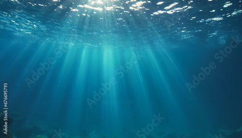  Underwater world. View from beneath the water surface. Bubbles in the background and a dark abyss. A captivating scene that unveils the mysteries of the deep, Generative AI.