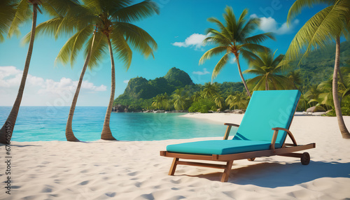 Lounger on a sandy beach. An inviting scene capturing the relaxation and tranquility of a beachside setting  Generative AI.