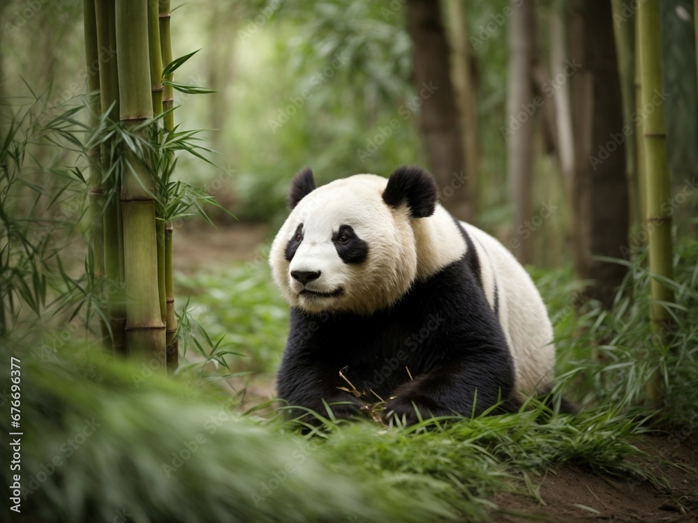 Panda in Bamboo Forest
