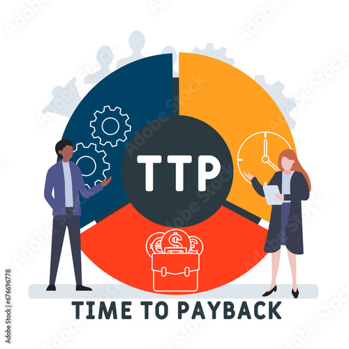 TTP time to payback business concept background.  vector illustration concept with keywords and icons. lettering illustration with icons for web banner, flyer, landing page, presentation