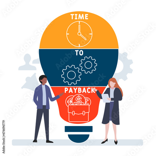 TTP time to payback business concept background.  vector illustration concept with keywords and icons. lettering illustration with icons for web banner, flyer, landing page, presentation