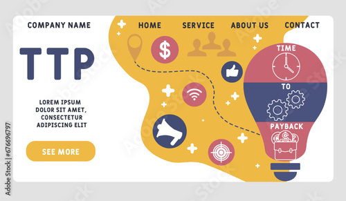 TTP time to payback business concept background.  vector illustration concept with keywords and icons. lettering illustration with icons for web banner, flyer, landing page, presentation